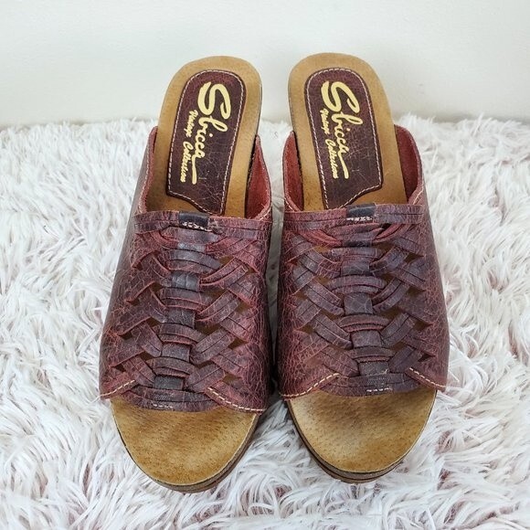 Sbicca Braided Leather Wedge Clog Sandals - Picture 2 of 10